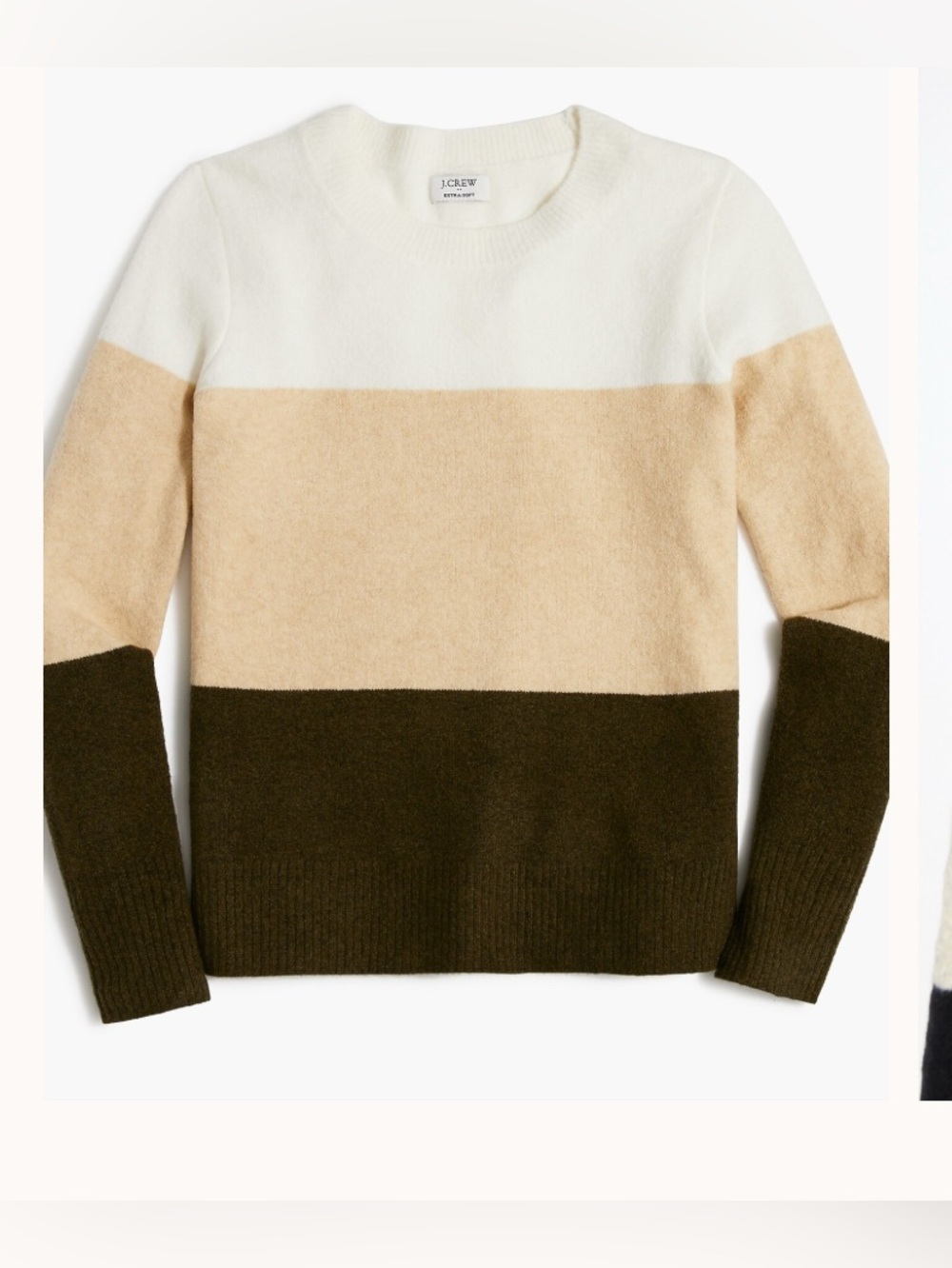 J. Crew Factory Women's Colorblock Crewneck Sweater in Ivory, Beige & Olive